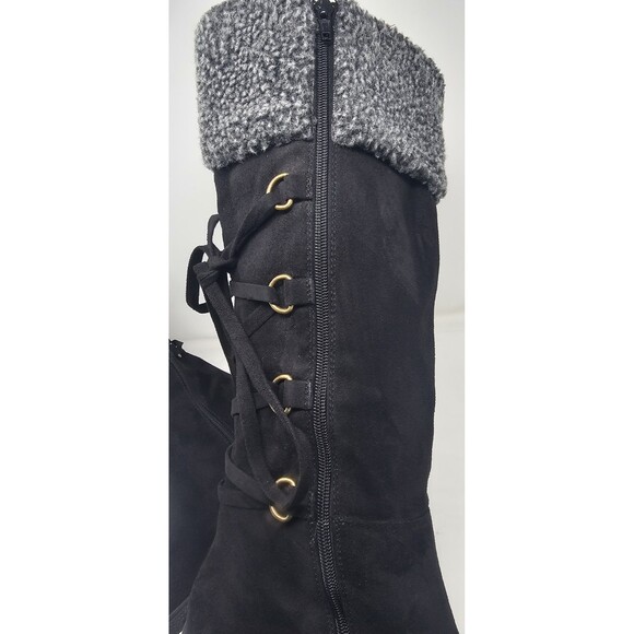 I Love Billy BettyBoo Black Faux Suede Knee High Winter Zip Tye Boots Sz 41 - Picture 8 of 16